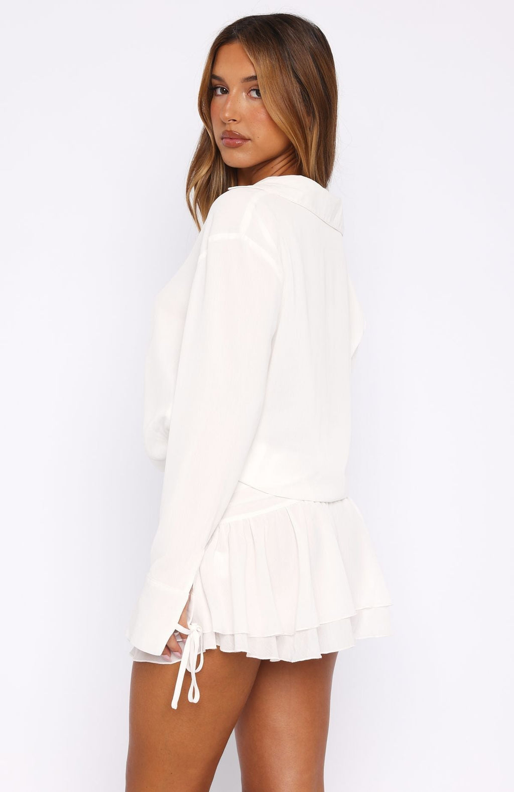 Trending Cant Get Me Long Sleeve Mini Dress White