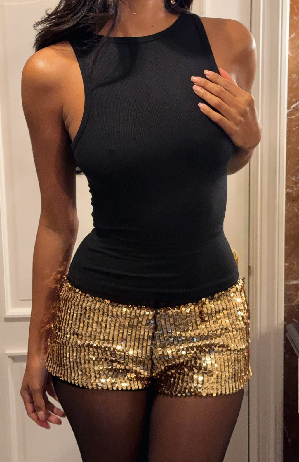 Trending Bold Moves Sequin Shorts Gold