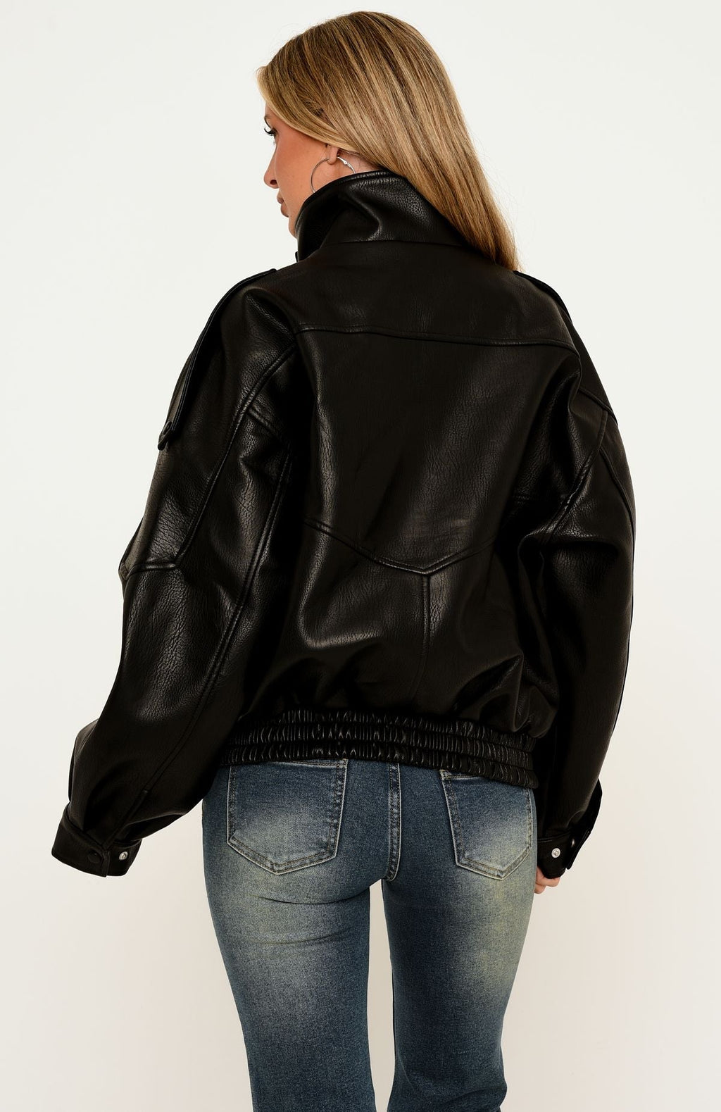 Trending Arianna Funnel Neck Pu Jacket Black