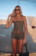 Trending Dont Speak Faux Suede Bustier Cactus