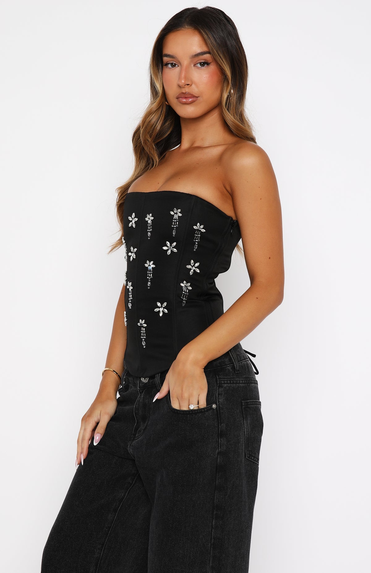 Trending Damned Heart Embellished Bustier Black