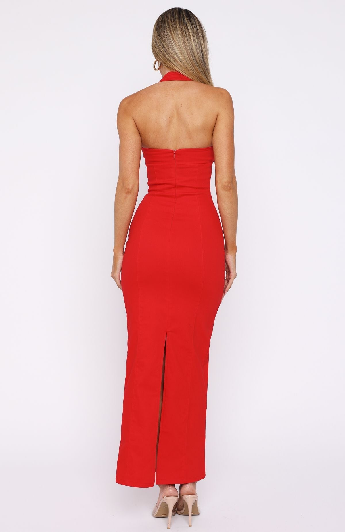Trending Champagne High Halter Maxi Dress Red