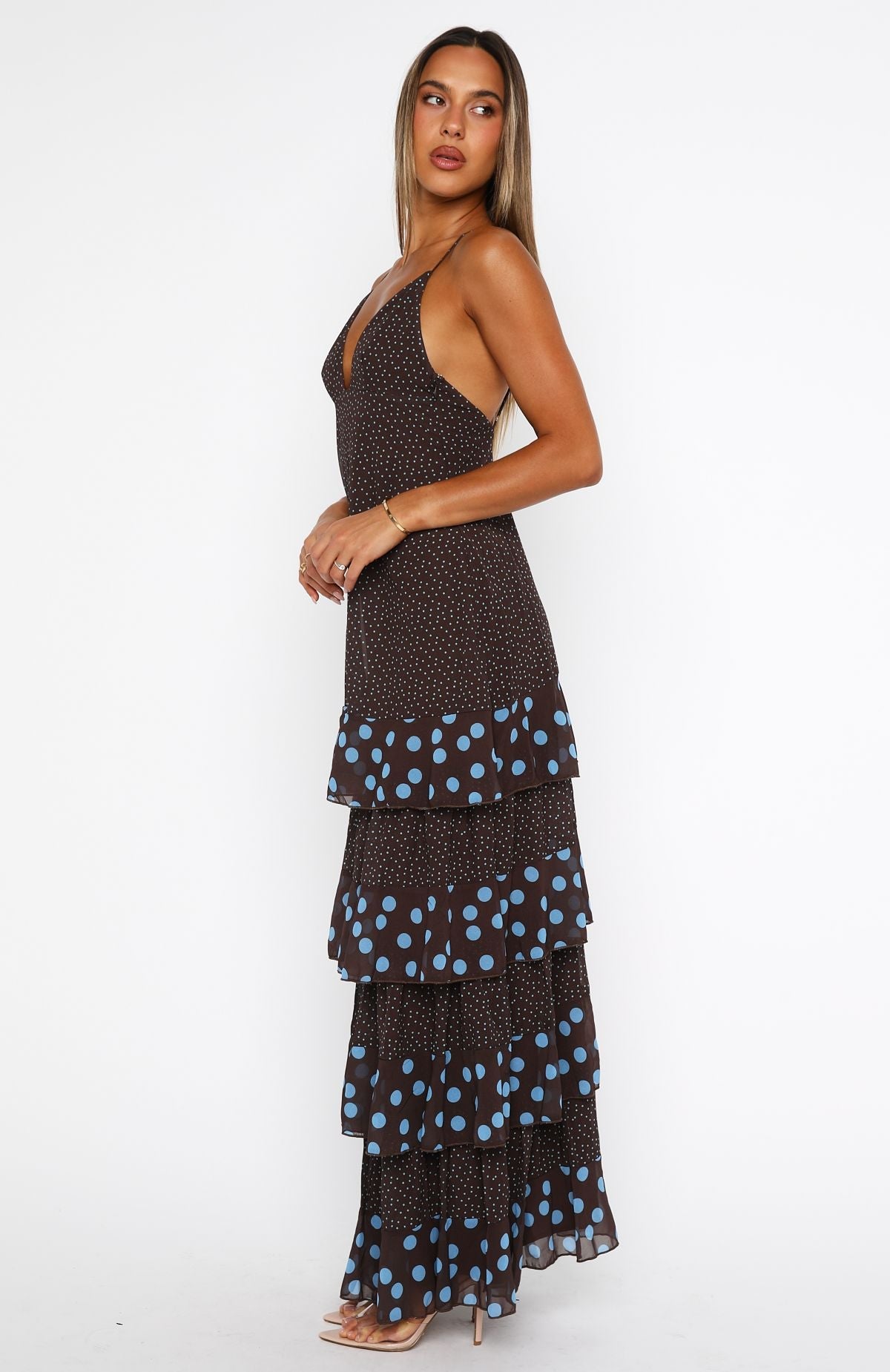 Trending Princess Maxi Dress ChocolateBlue Polka Dot