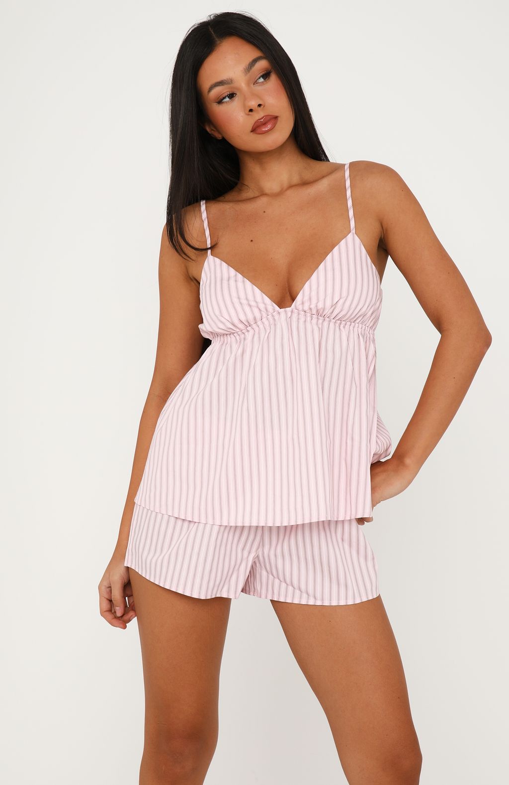 Trending Sleepy Head Pyjama Top PinkGrey Stripe