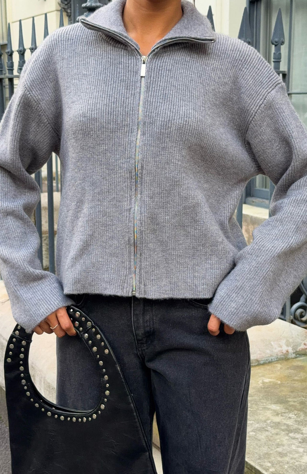 Trending Violetta Zip Knit Cardigan Smokey Grey