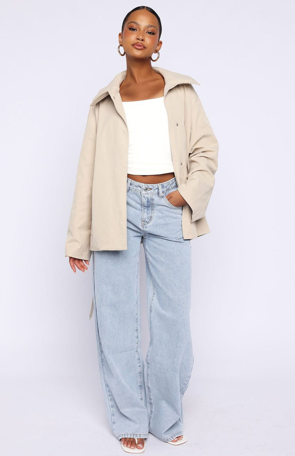 Trending Could Touch Cropped Trench Jacket Sand