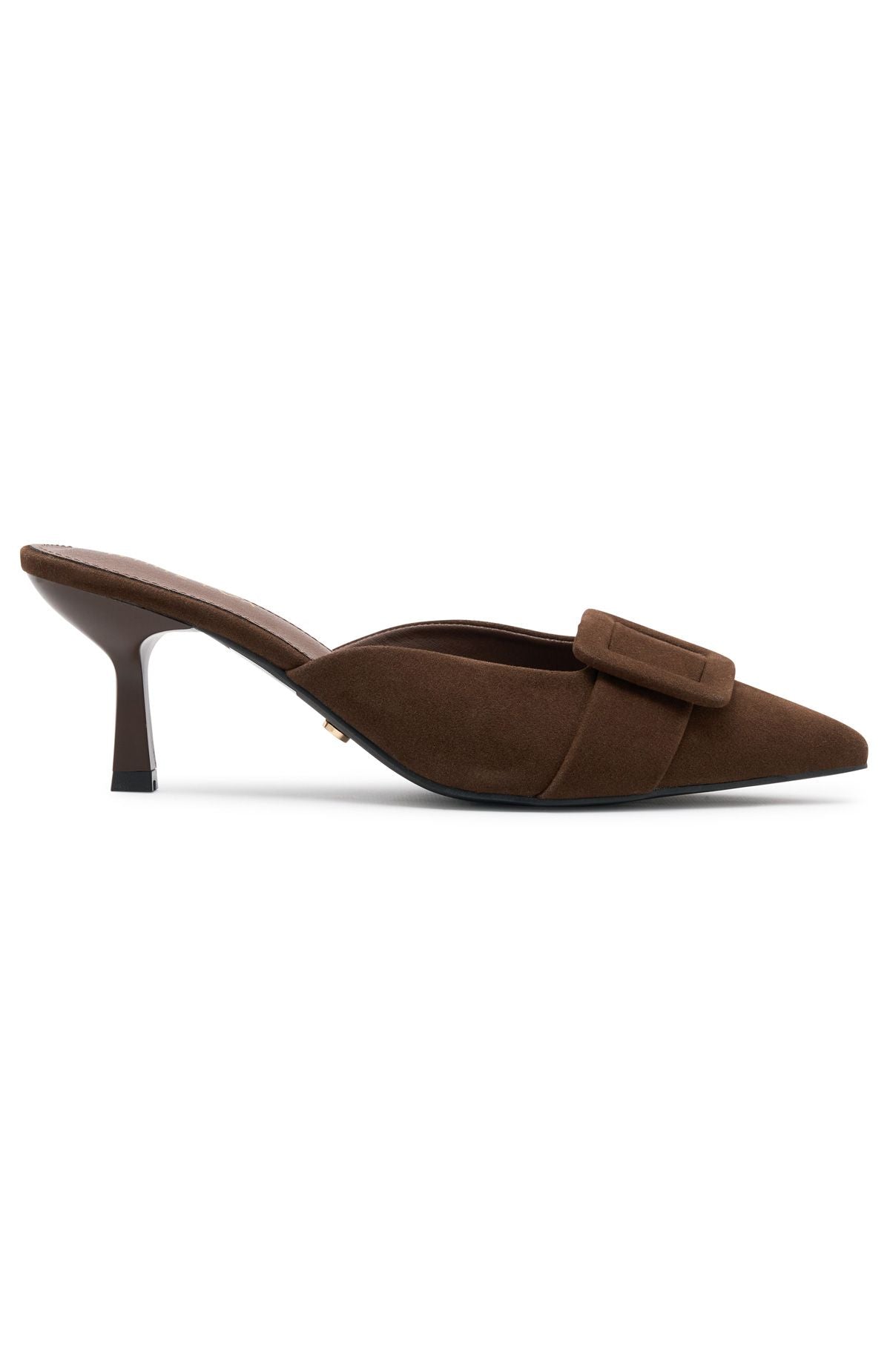 Trending Domino Heels Chocolate Faux Suede