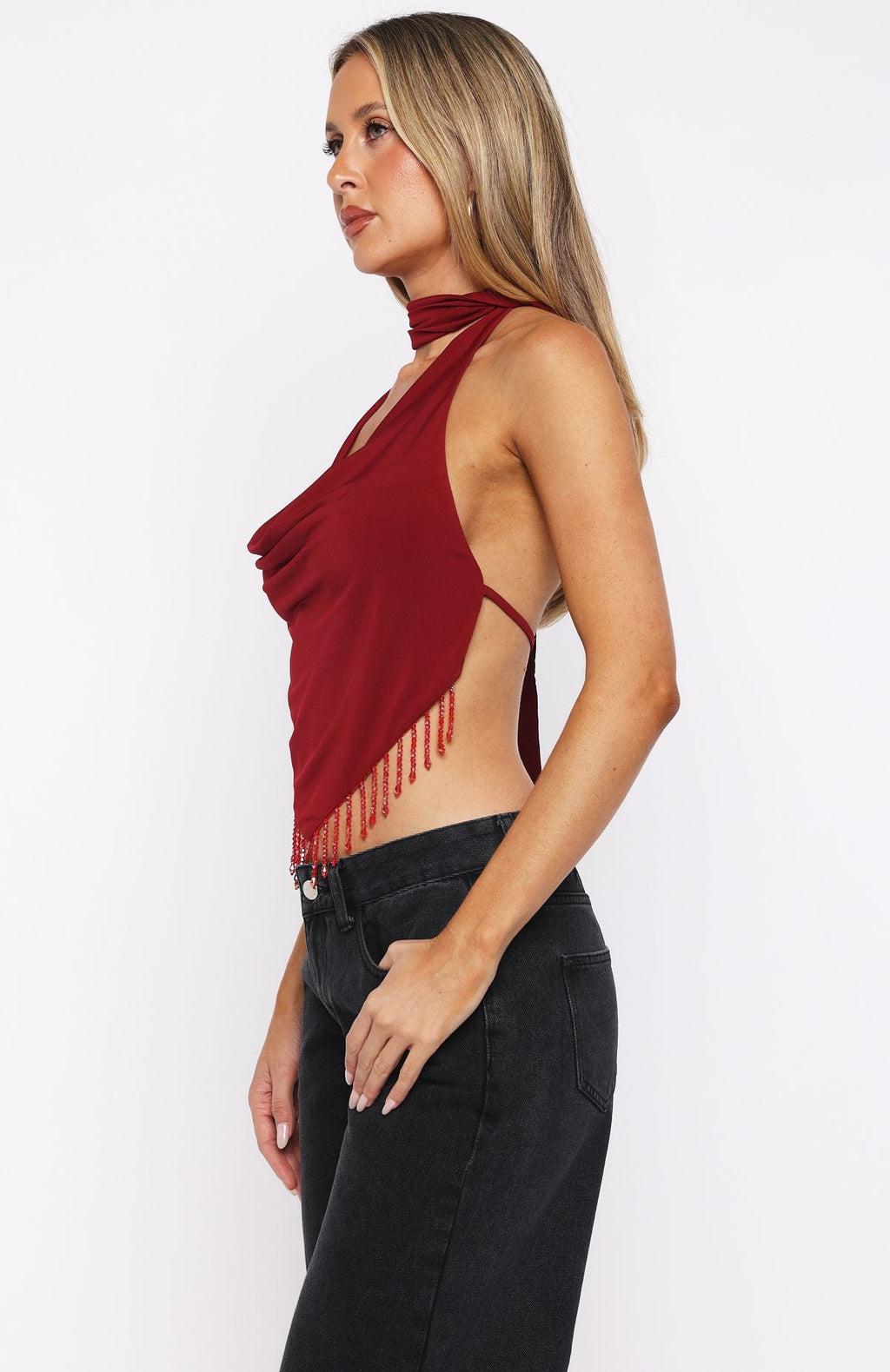 Trending Eyes For You Halter Top Dark Red