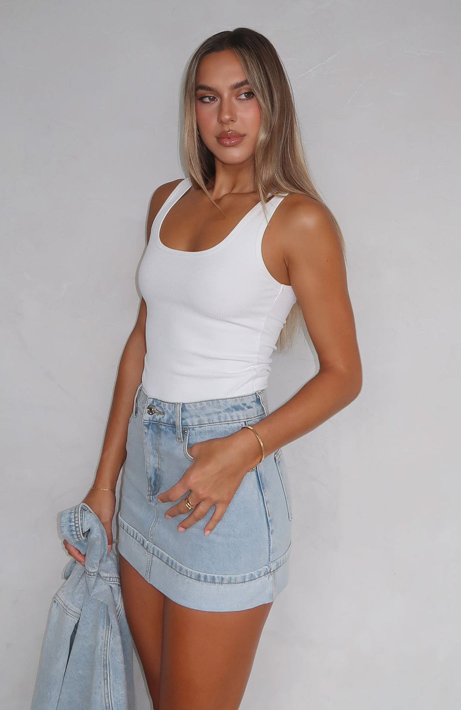 Trending Charlotte Denim Mini Skirt Light Blue Wash