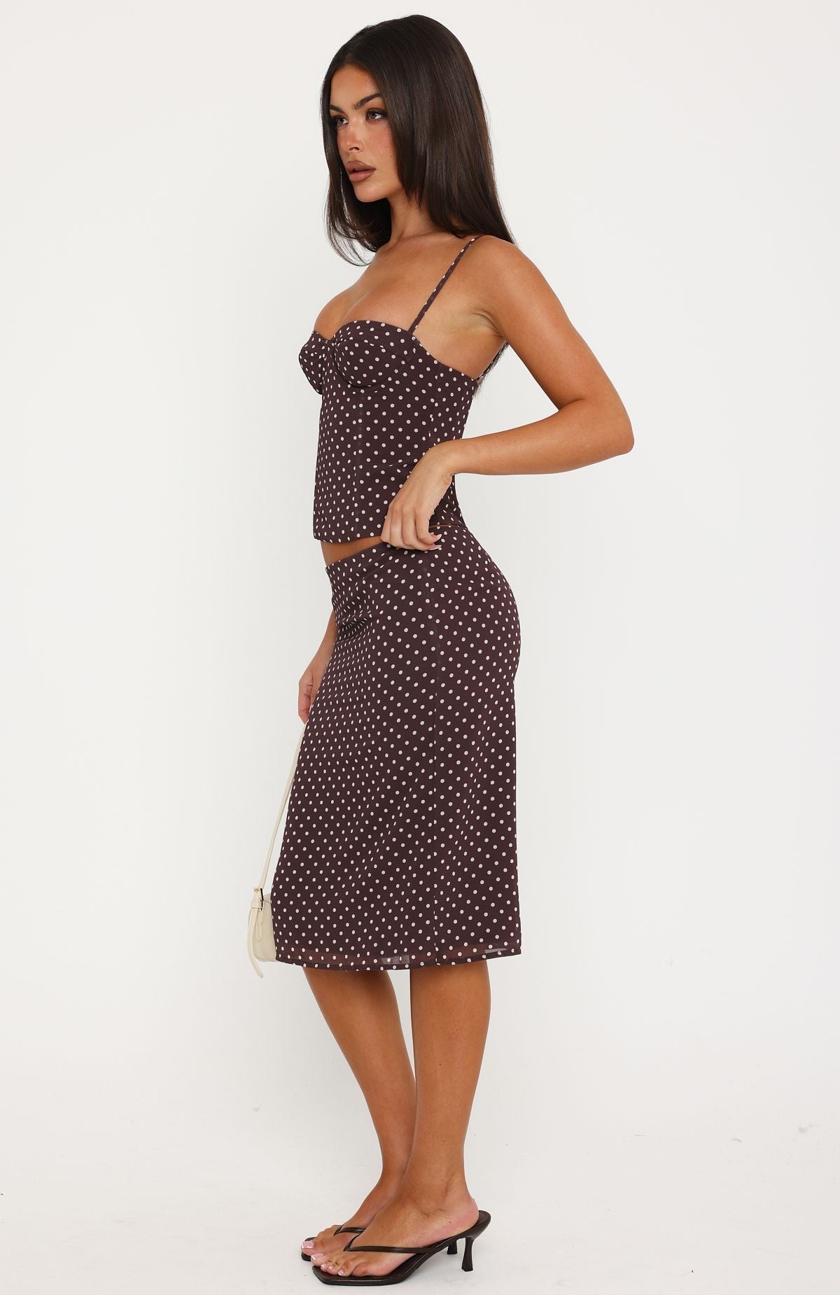 Trending Be Simple Midi Skirt ChocolateCream Polka Dot