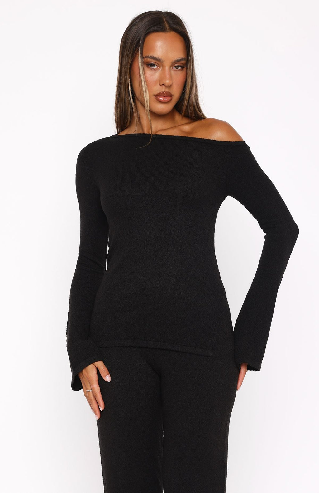 Trending Well Be Fine Long Sleeve Knit Top Black