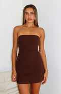 Trending Keep Falling Strapless Mini Dress Chocolate