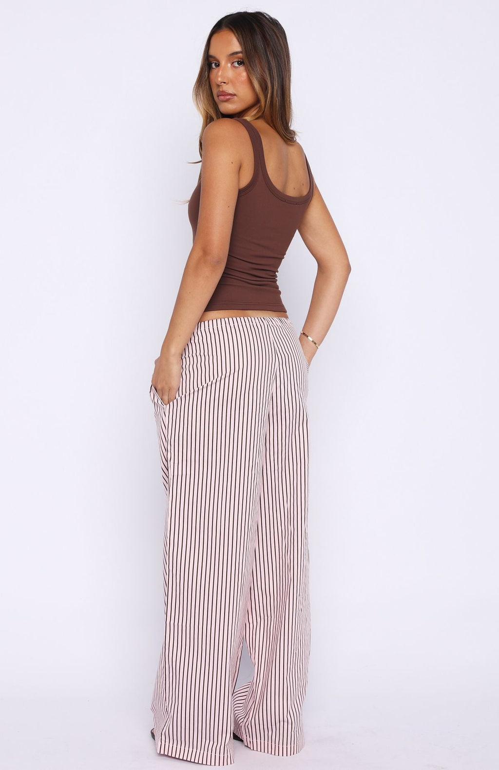 Trending The Sweetest Love Drawstring Pants PinkChocolate Stripe