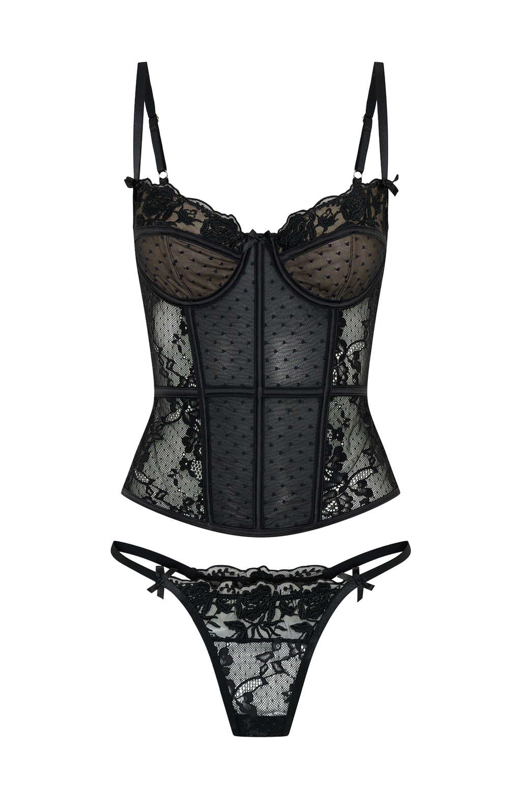 Trending Cherished Heart Lingerie Set Black
