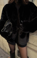 Trending Happy Holidays Faux Fur Jacket Black