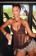 Trending Here For Now Crochet Top Chocolate