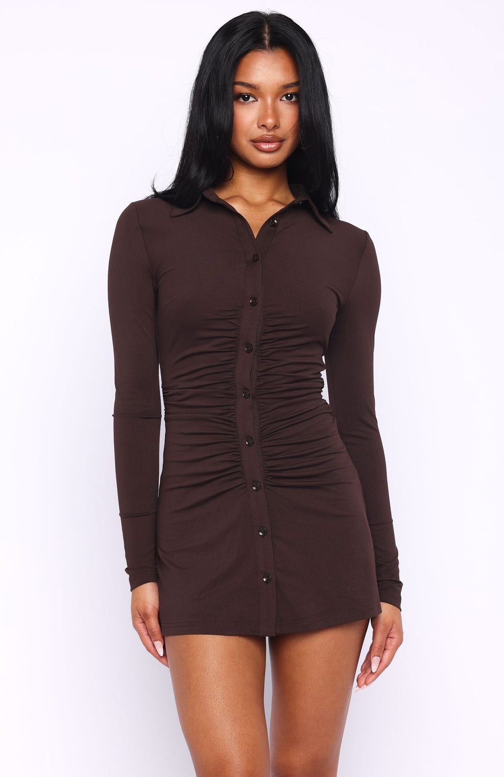 Trending Its All For You Long Sleeve Mini Dress Chocolate