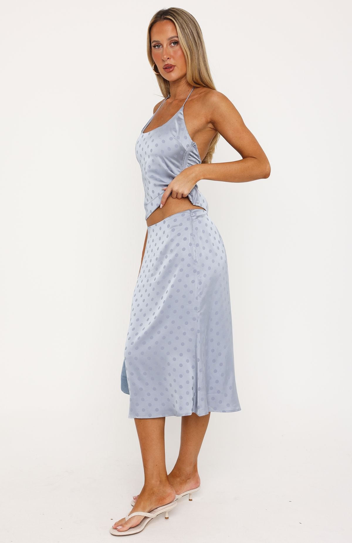 Trending Palm Breeze Midi Skirt Steel