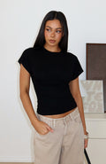 Trending Never The Right Time Cinched Waist Short Sleeve Top Black