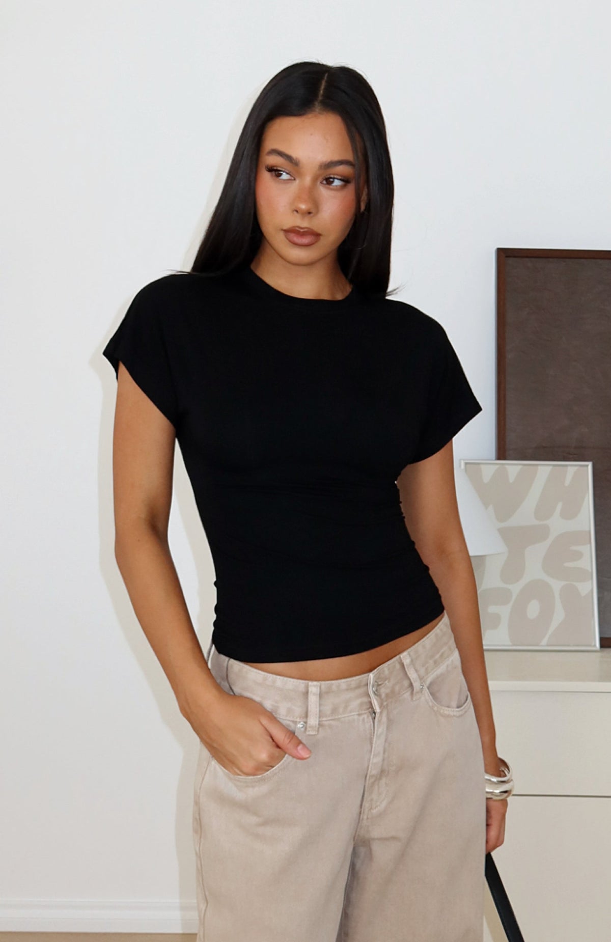 Trending Never The Right Time Cinched Waist Short Sleeve Top Black
