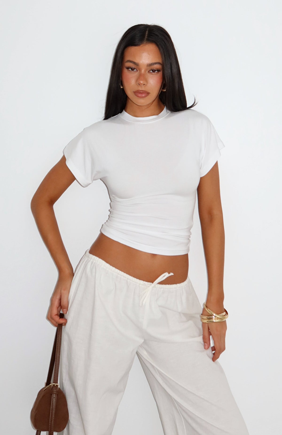 Trending Never The Right Time Cinched Waist Short Sleeve Top White