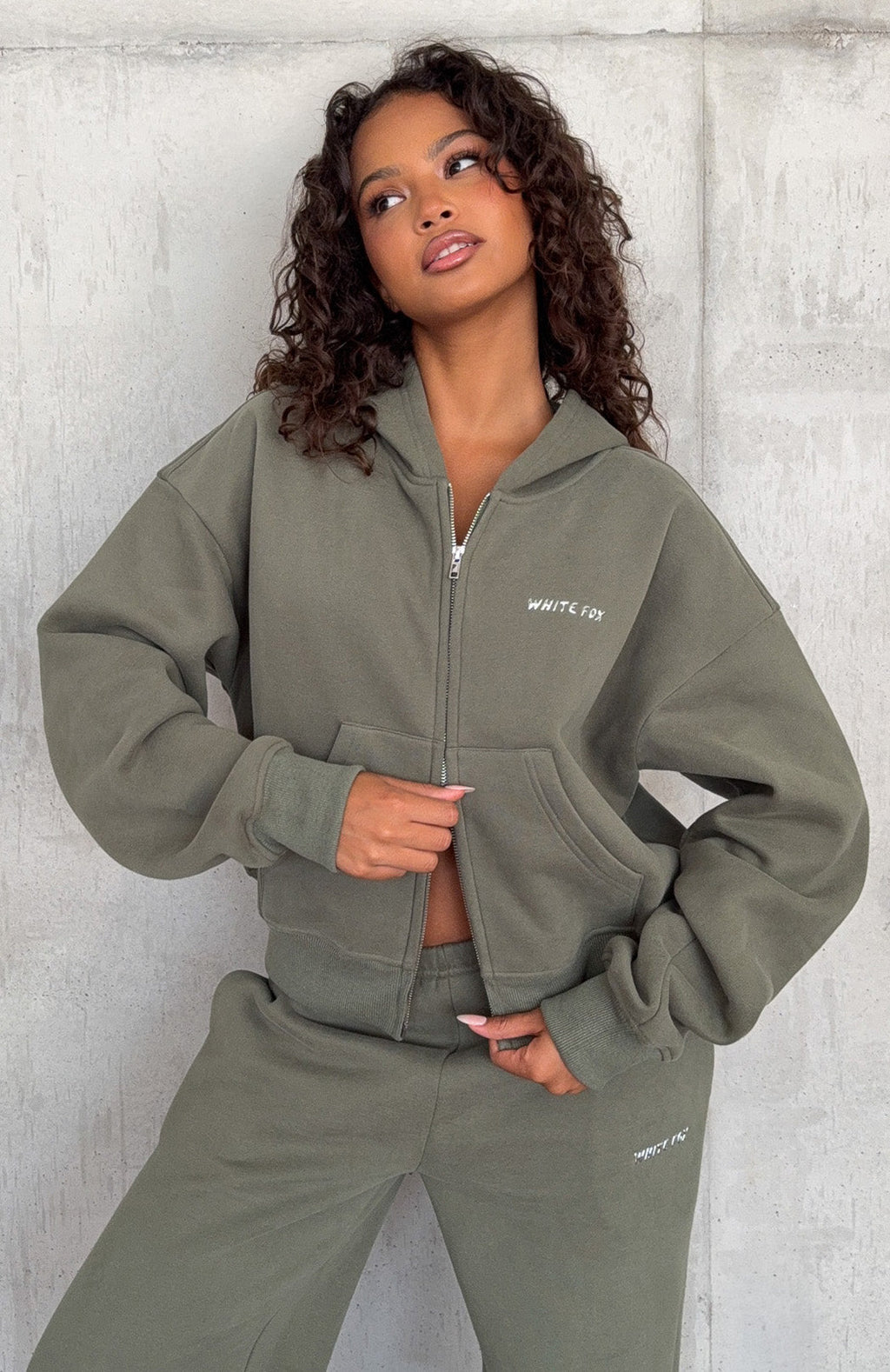 Trending Test Drive Boxy Zip Front Hoodie Khaki