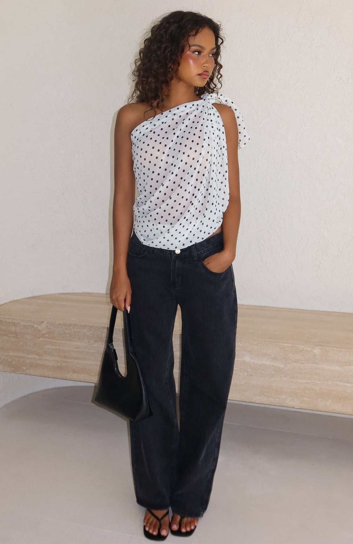 Trending See My Love Multi Way Scarf Top WhiteBlack Polka Dot