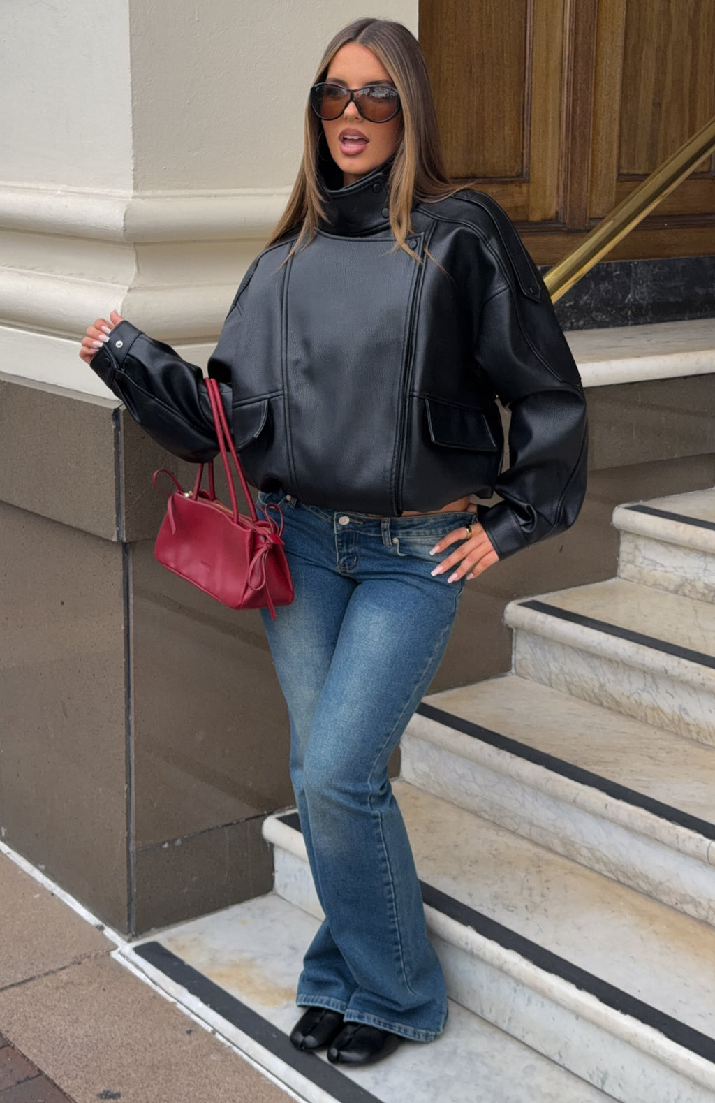 Trending Arianna Funnel Neck Pu Jacket Black