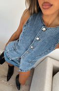 Trending Ill Miss You Denim Top Admiral Blue