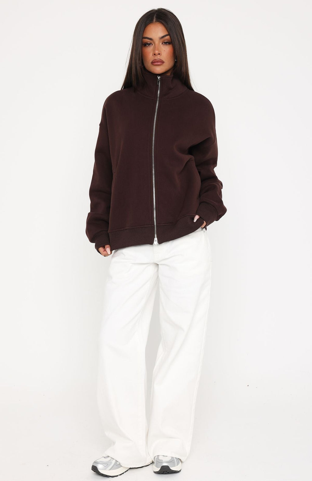 Trending Such A Dream Oversized Zip Front Funnel Neck Jacket Chocolate