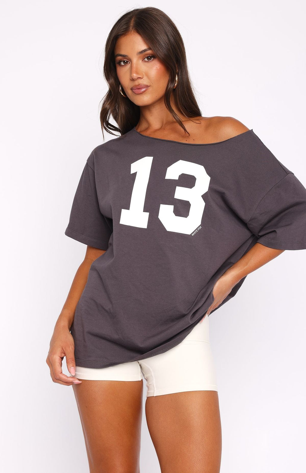 Trending Trial Run Off Shoulder Oversized Tee Volcanic