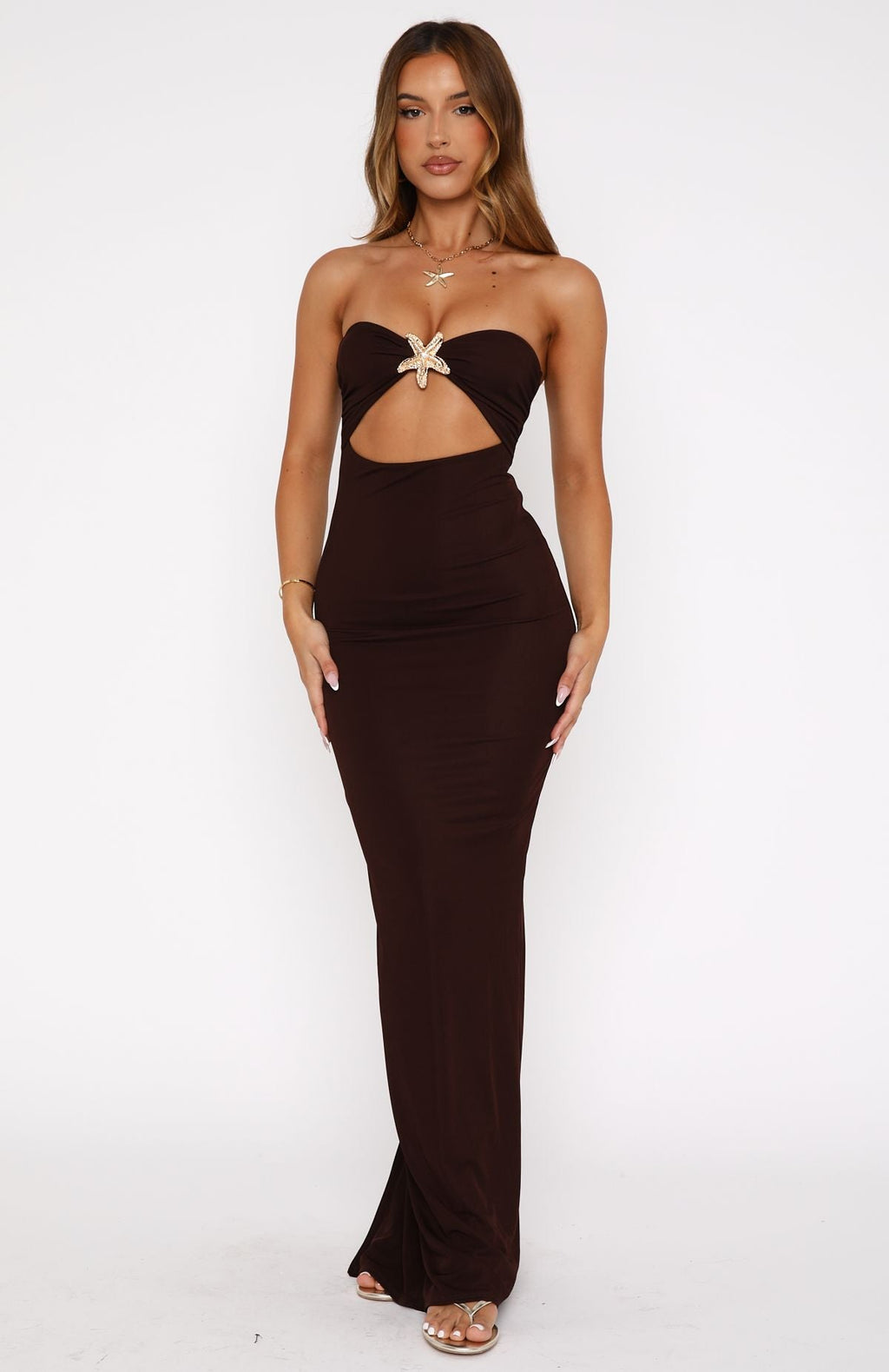 Trending Pray For Forgiveness Strapless Maxi Dress Chocolate