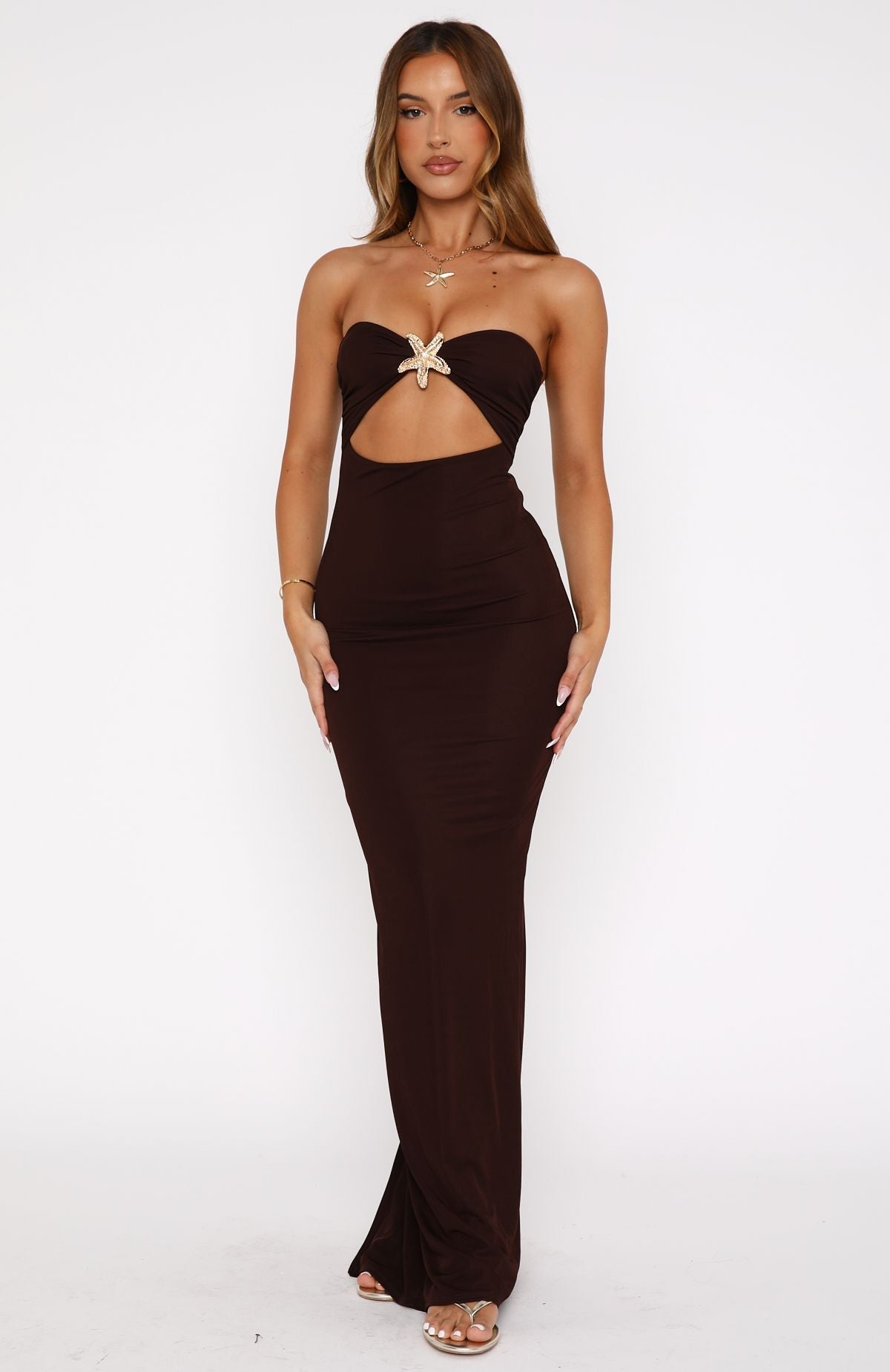 Trending Pray For Forgiveness Strapless Maxi Dress Chocolate