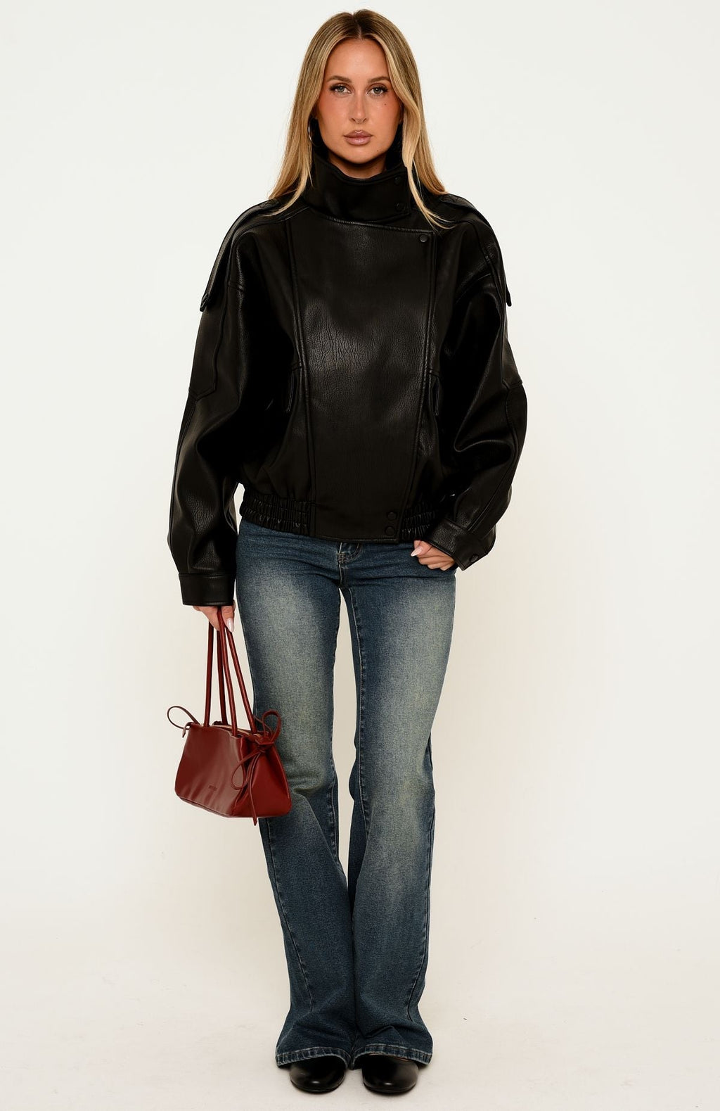 Trending Arianna Funnel Neck Pu Jacket Black