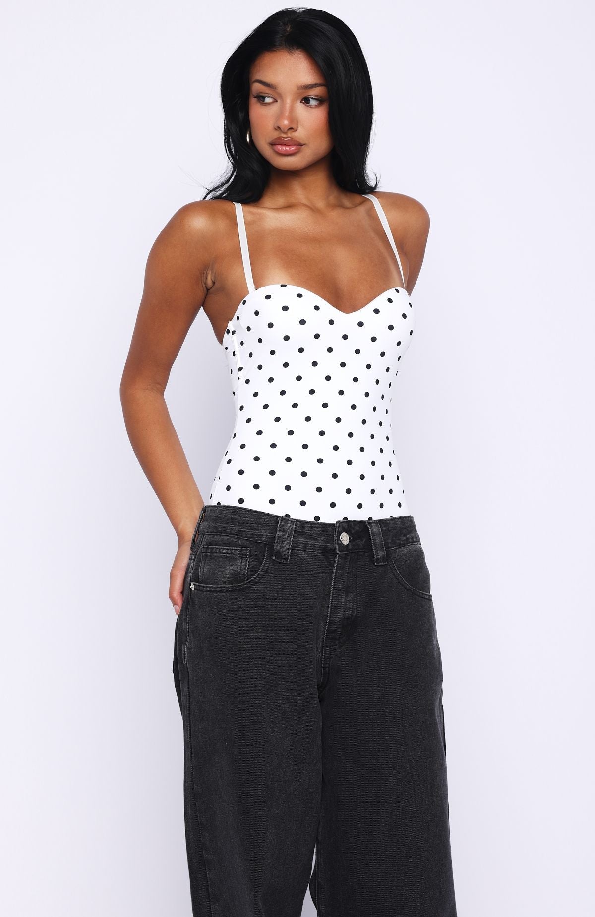 Trending Stuck To You Bodysuit WhiteBlack Polka Dot