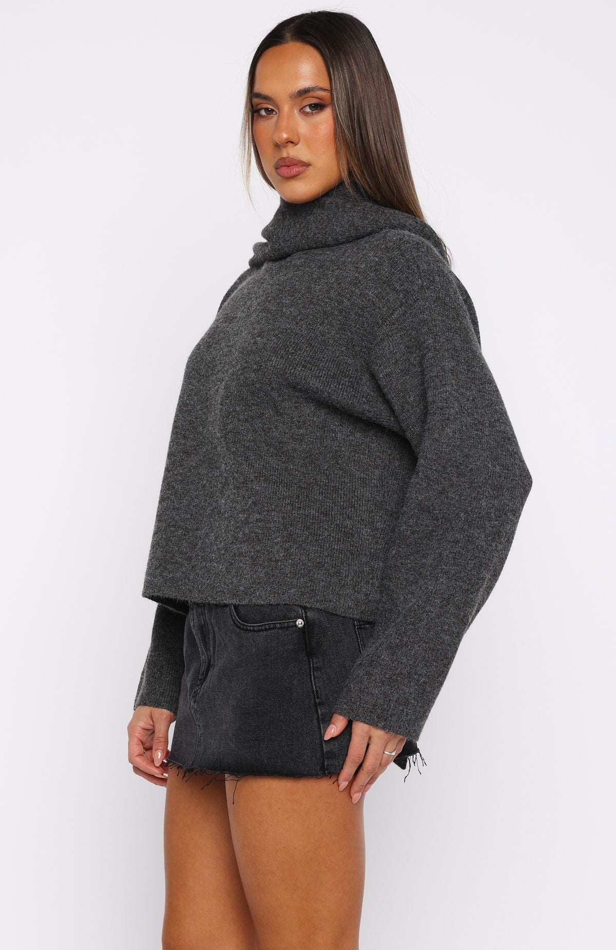 Trending Luxe Layers Knit Sweater Charcoal