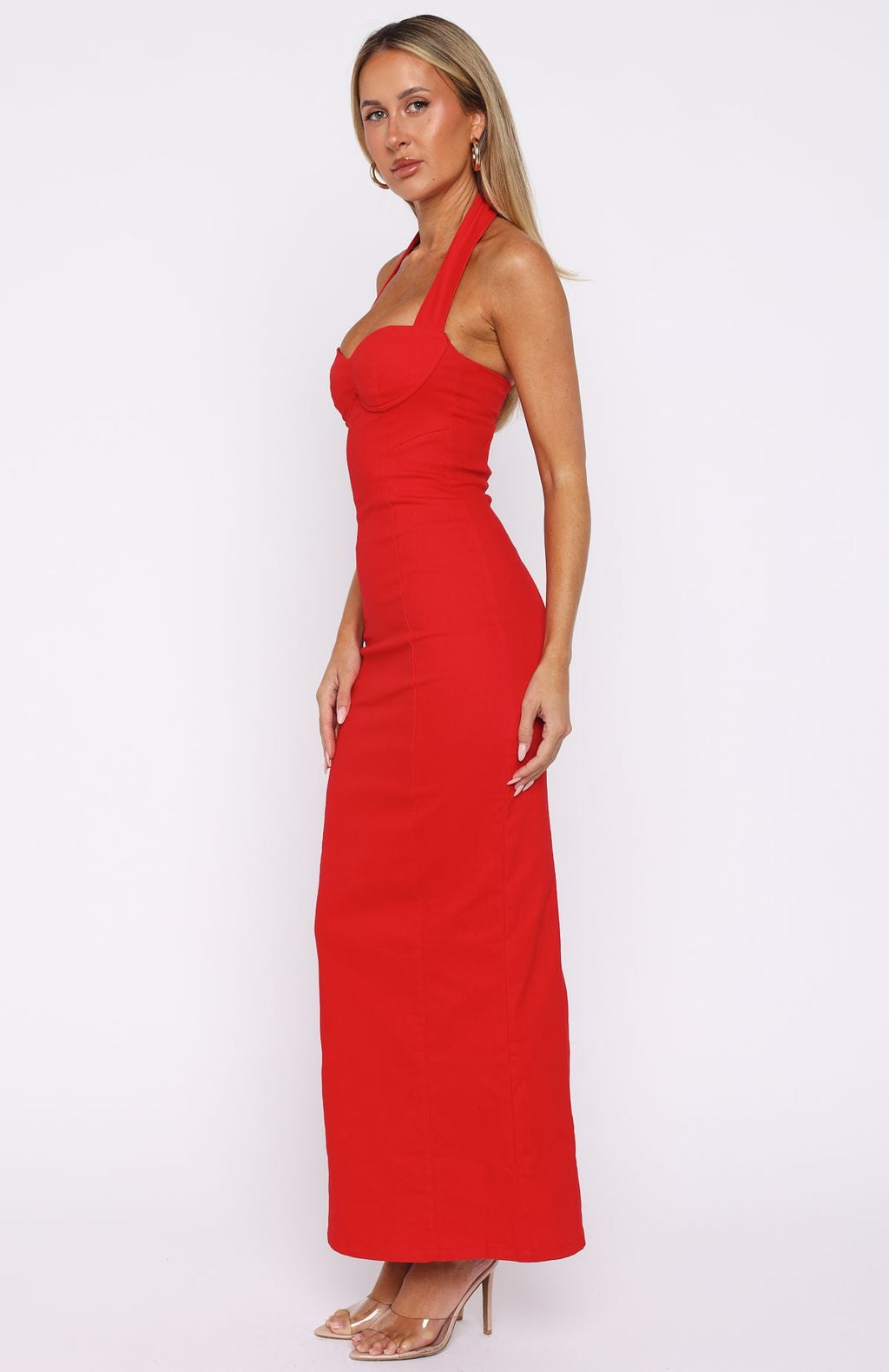 Trending Champagne High Halter Maxi Dress Red