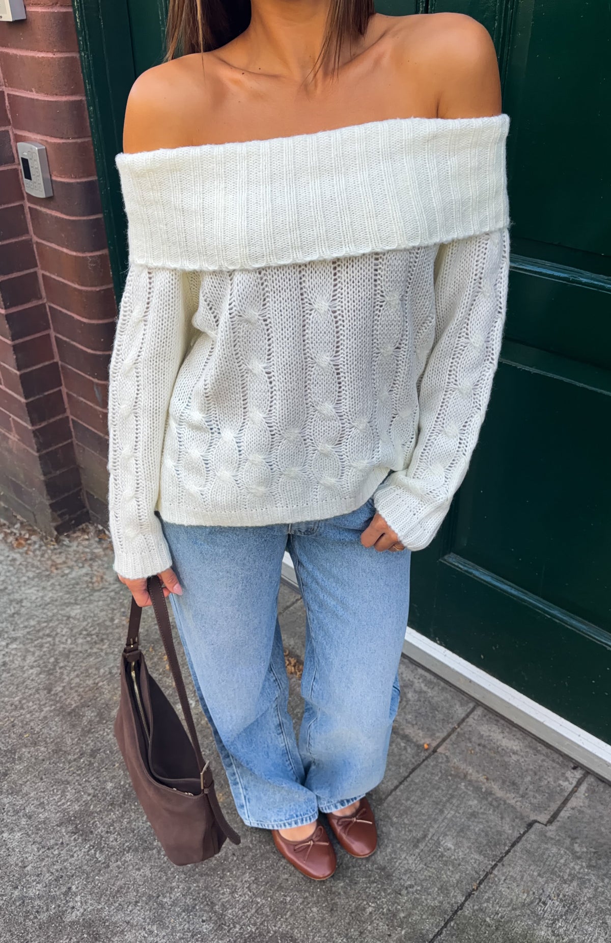 Trending Lucienne Off Shoulder Knit Sweater Winter White