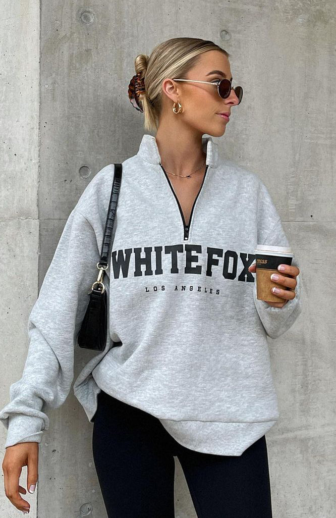 Trending High Standard Zip Front Sweater Grey Marle