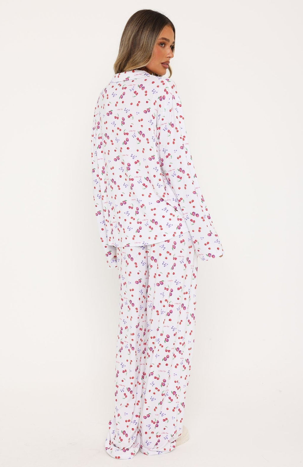 Trending Pillow Talk Printed Long Sleeve Pyjama Set White Berries