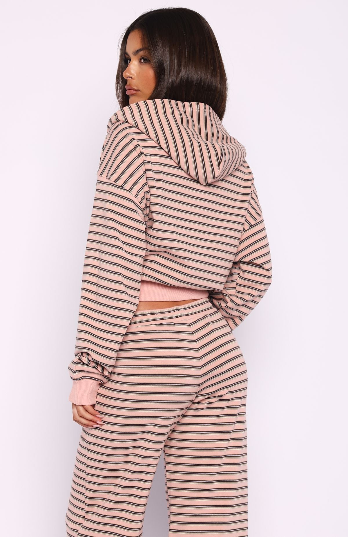 Trending Looking Back Boxy Zip Front Hoodie Pink Stripe