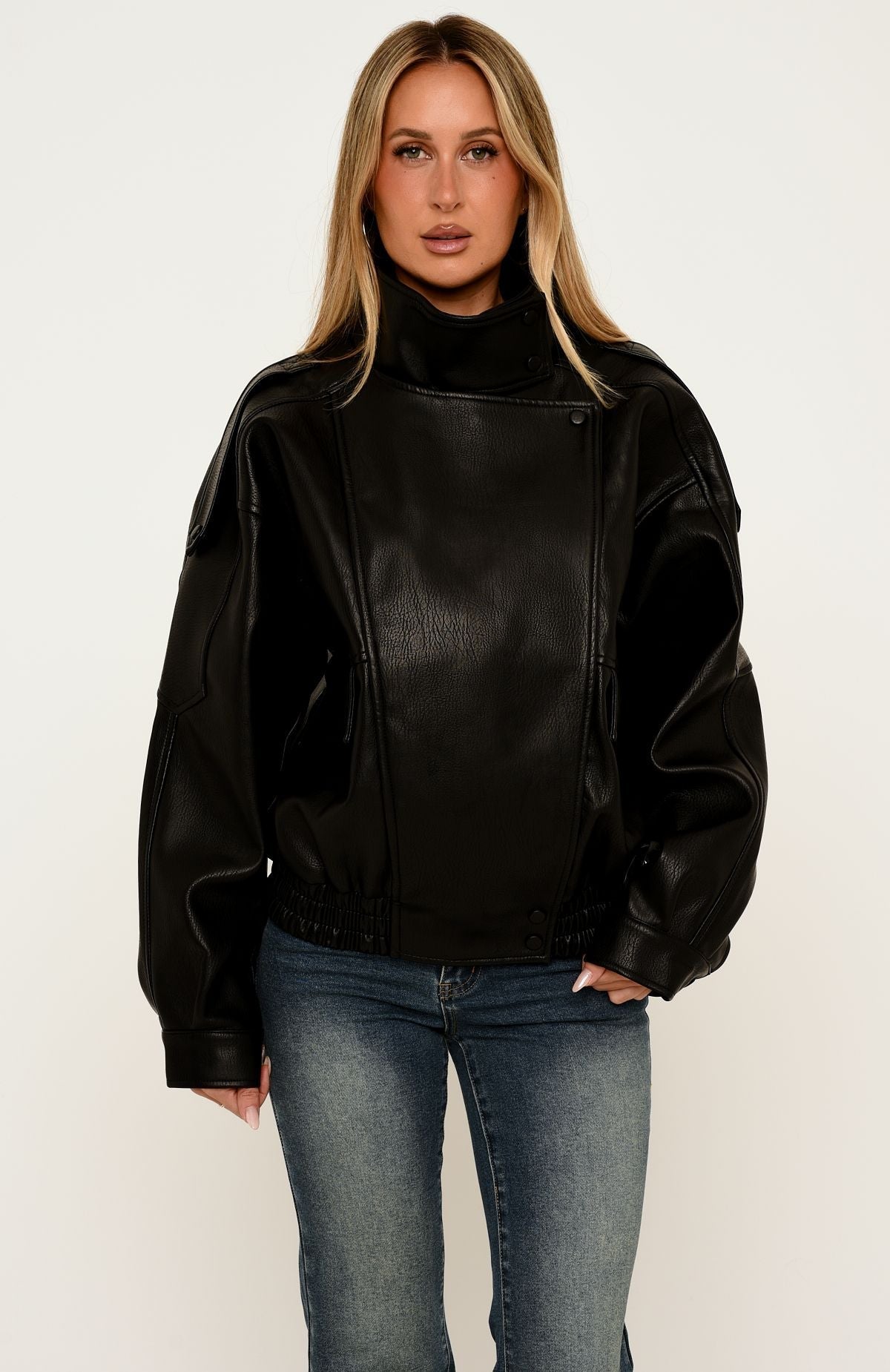 Trending Arianna Funnel Neck Pu Jacket Black