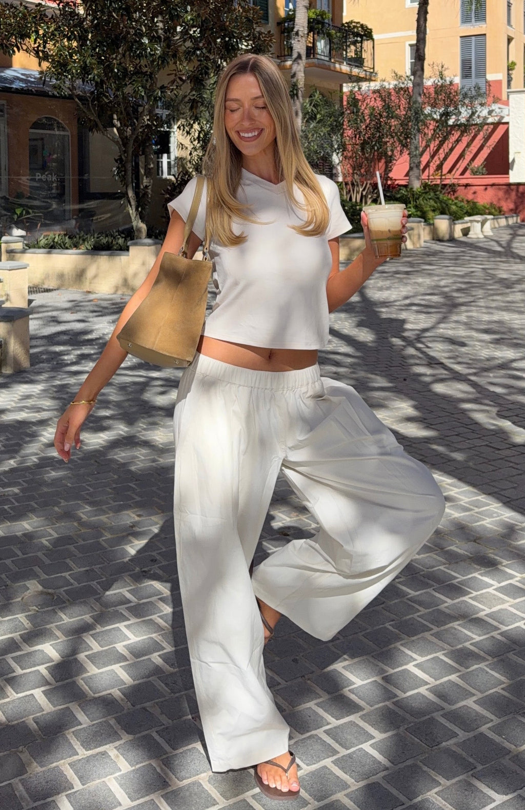 Trending Out There Somewhere Pants WhiteBeige Pinstripe
