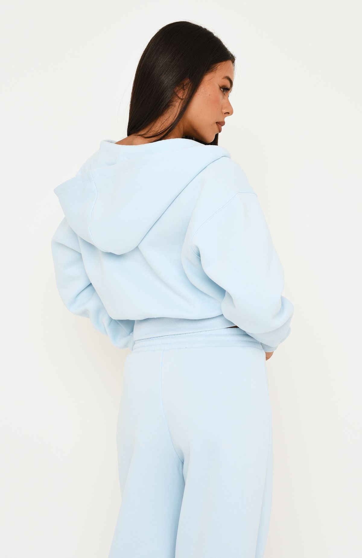 Trending Wishing For It Cropped Cinched Zip Front Hoodie Blue