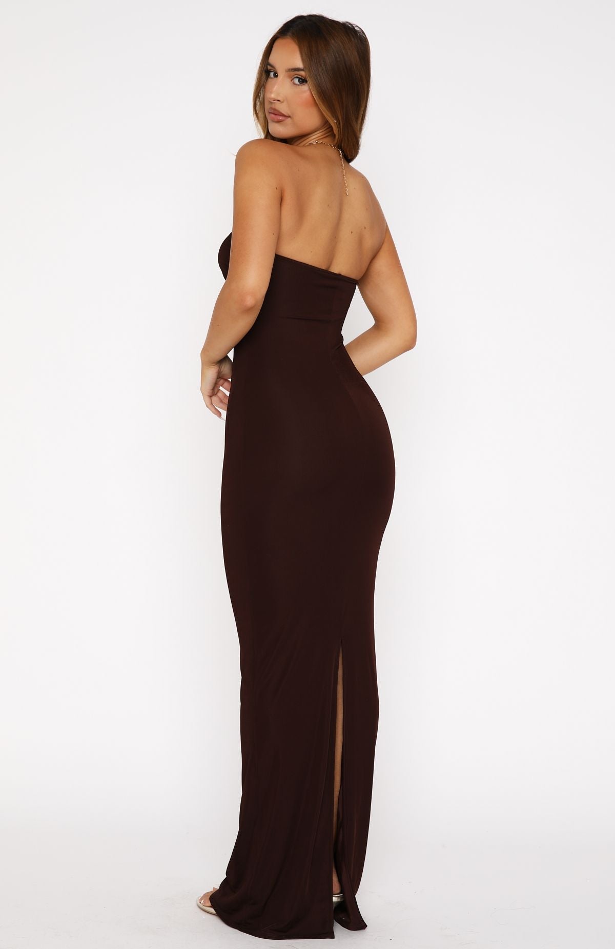 Trending Pray For Forgiveness Strapless Maxi Dress Chocolate