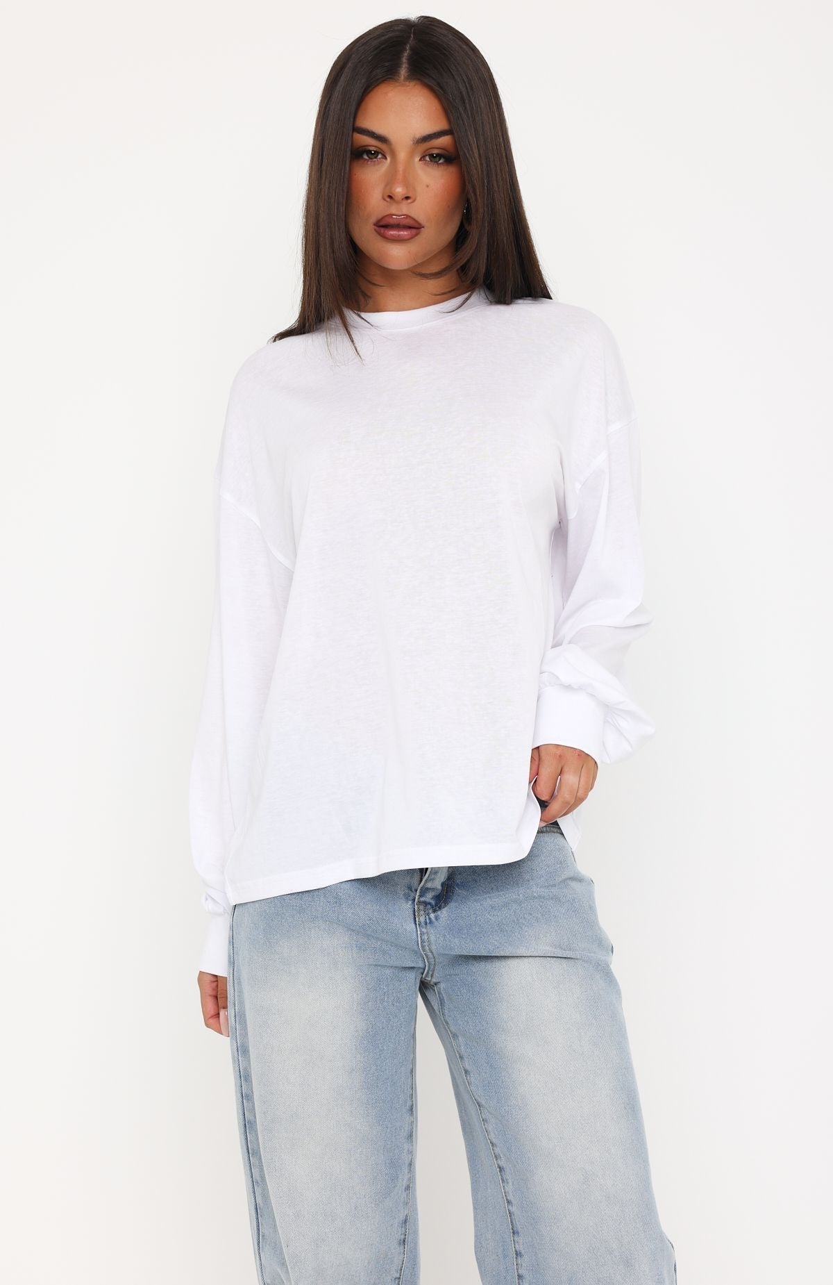 Trending Comfy Girl Oversized Long Sleeve Tee White