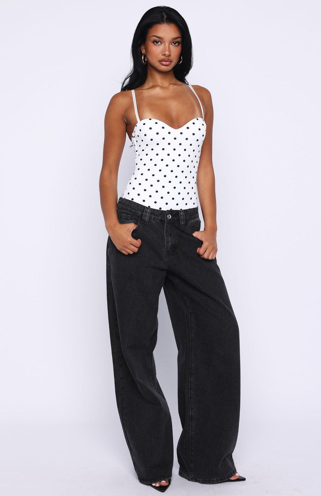 Trending Stuck To You Bodysuit WhiteBlack Polka Dot
