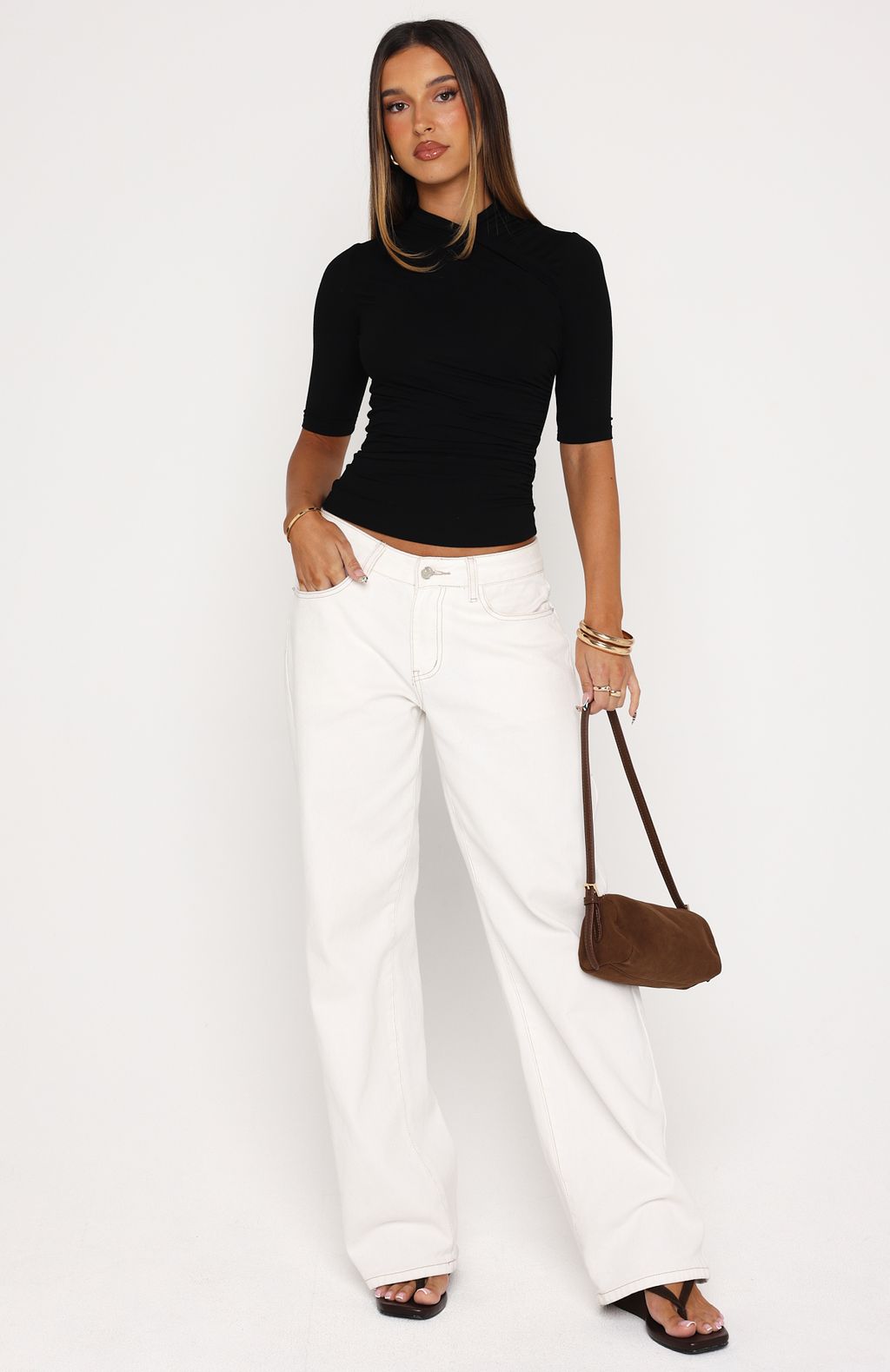 Trending Quiet Crush 34 Sleeve Top Black