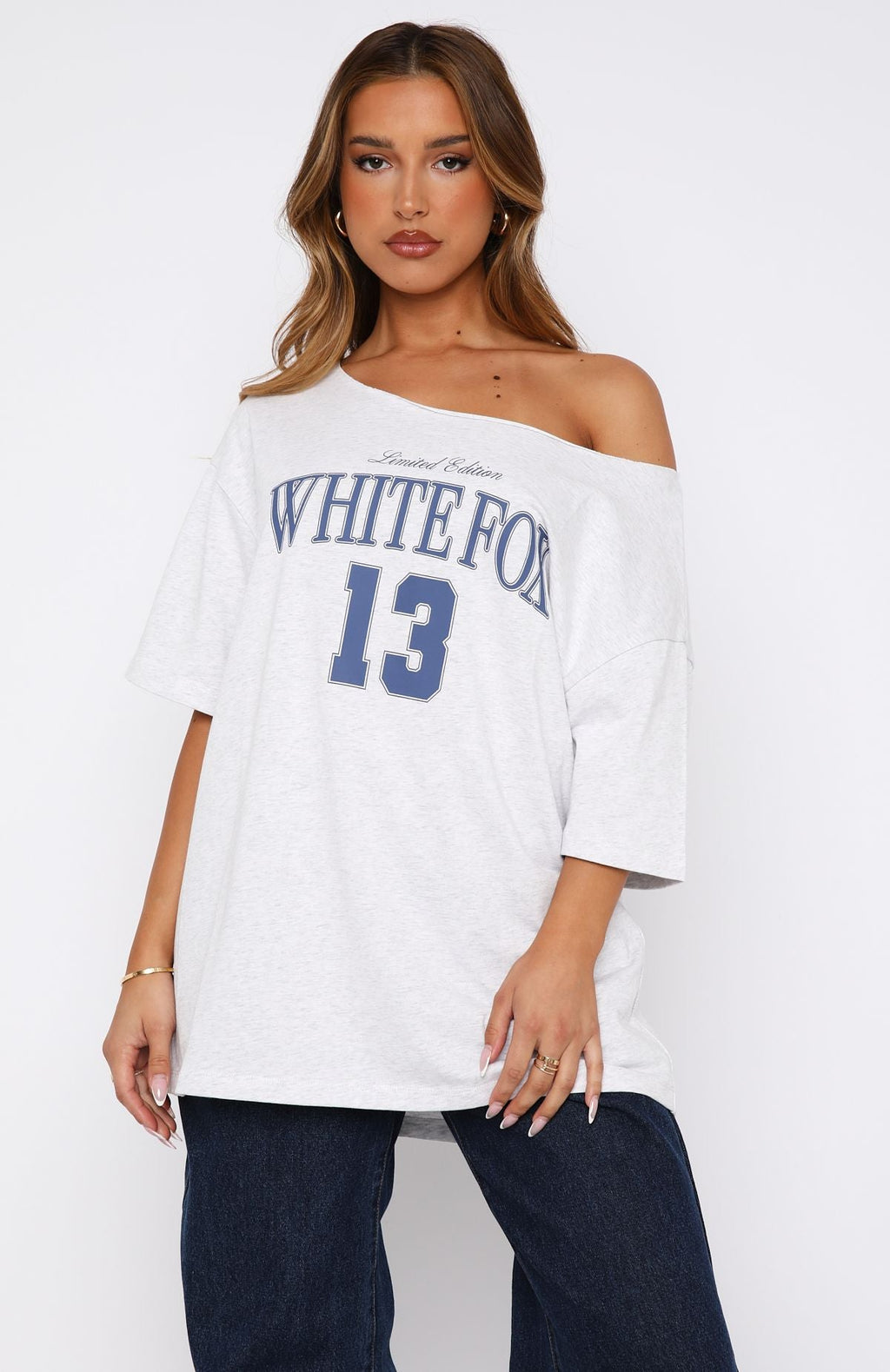 Trending Everything In Time Off Shoulder Oversized Tee Grey Marle