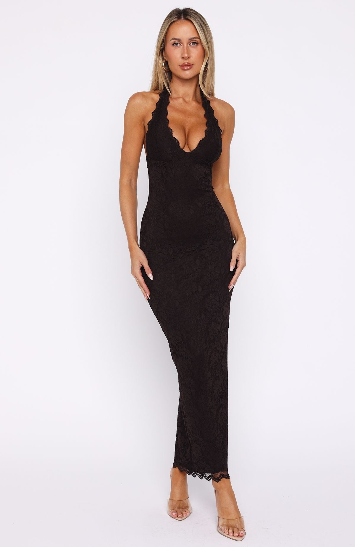 Trending Destiny Lace Maxi Dress Chocolate
